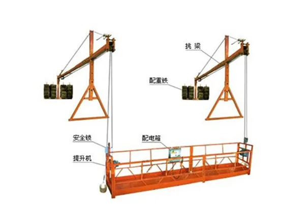 3 tip karşı ağırlığa sahip 2 bölümlü 500kg askılı çalışma platformu